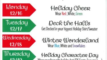 Christmas Spirt Week Dec 16-20
